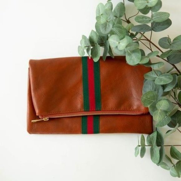 Preppy Stripe Foldover Clutch - Red/Green Stripe - Picture 1 of 2
